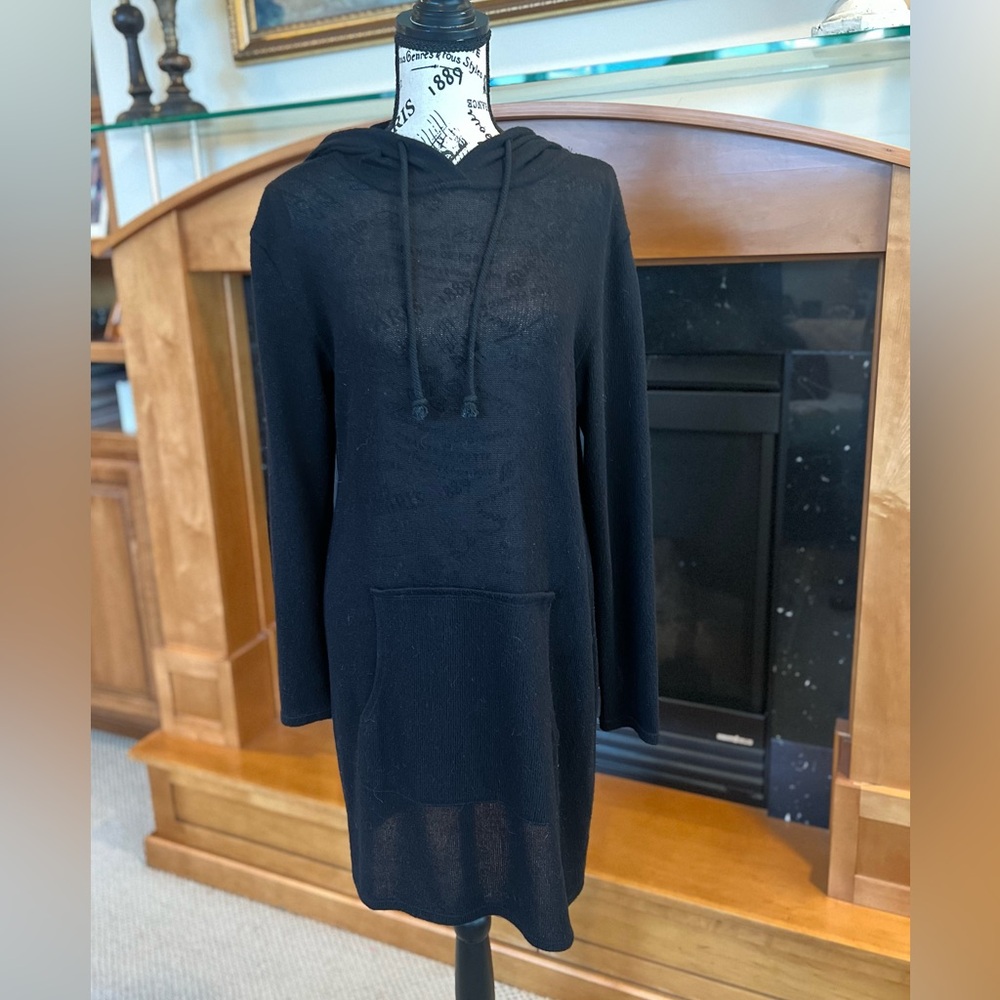 Black Hooded Knit Sweater Dress / Tunic